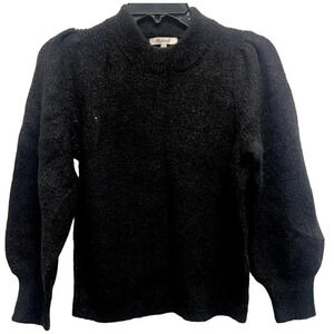 Madewell Eaton Pullover Crew Puff Sleeve Sweater Size XX-Small in Black NWT